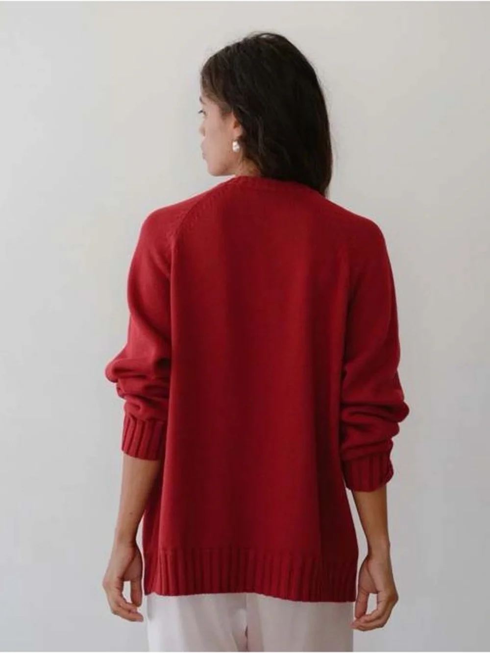 DONNI Cotton Cashmere V-Neck Sweater Rouge Red Size Large